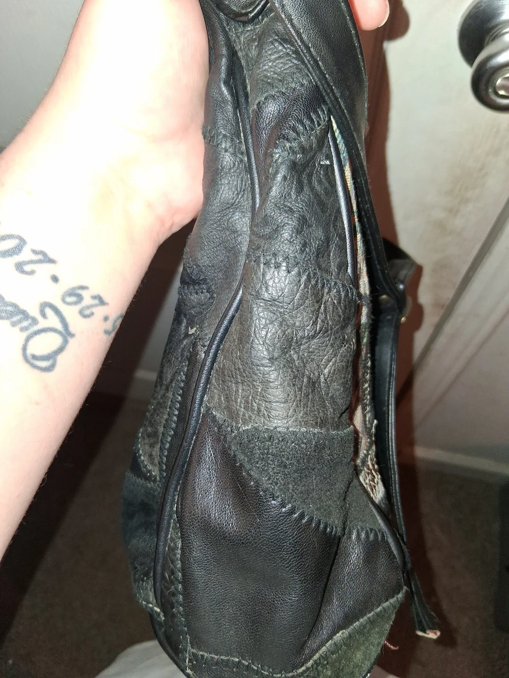 Vintage 1980s Black Authentic Leather Patchwork Shoulder Bag